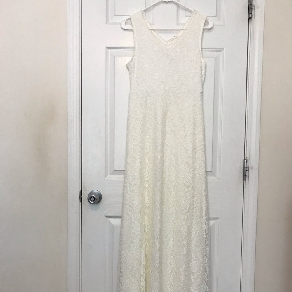 Pinkblush ivory lace maternity maxi dress.